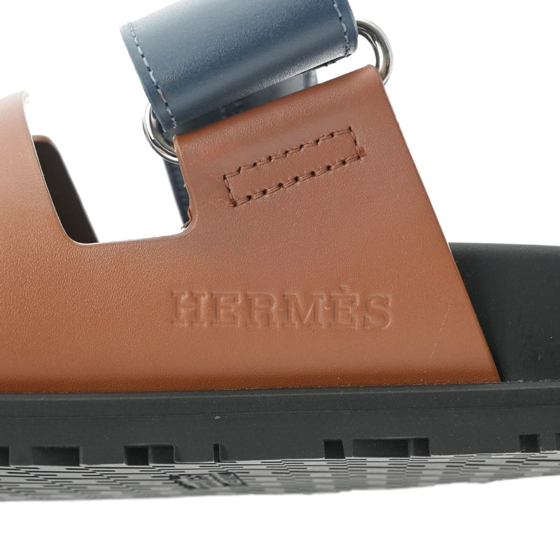 HERMES エルメス シプレ サイズ43.5 ゴールド/ブルーセレステ/黒 メンズ カーフ サンダル 新品 銀蔵