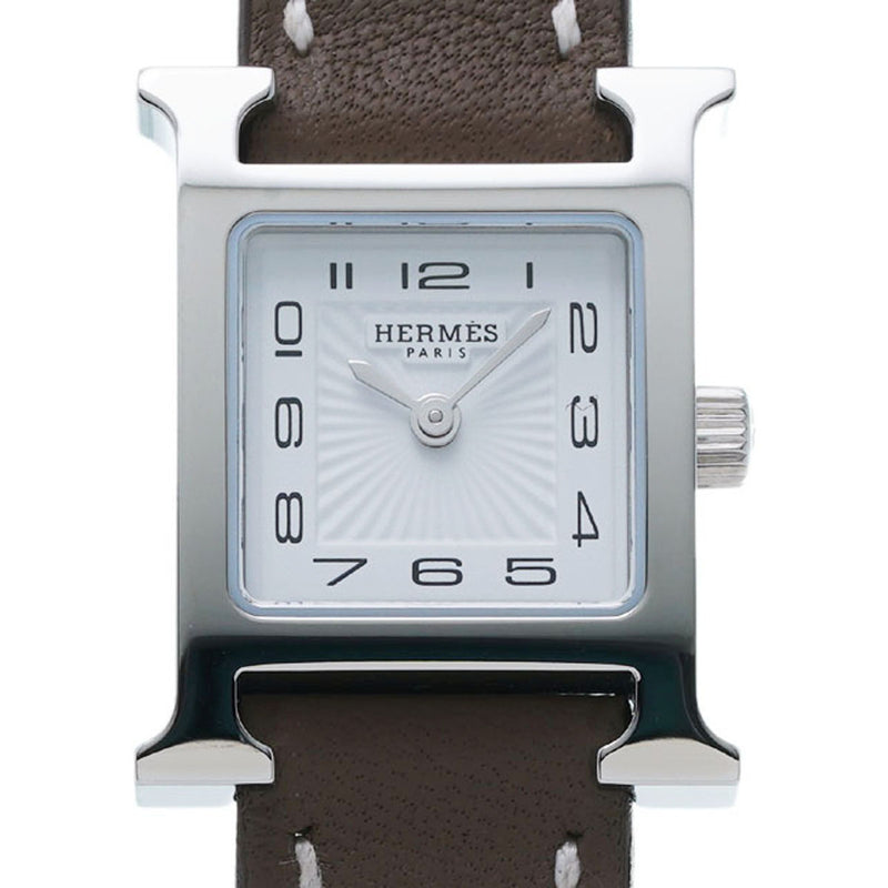 HERMES エルメス Hウォッチ HH1.110 レディース SS/革 腕時計 クオーツ 白文字盤 新品 銀蔵