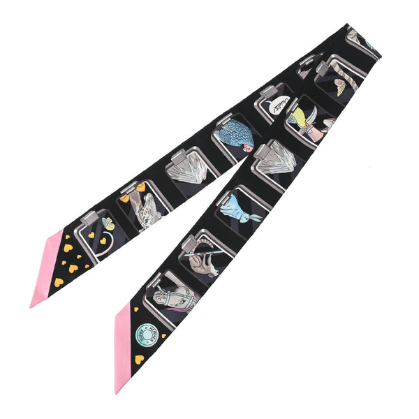 HERMES エルメス ツイリー HERMES STORY 黒/ピンク/グレー - レディース シルク100％ スカーフ 未使用 銀蔵