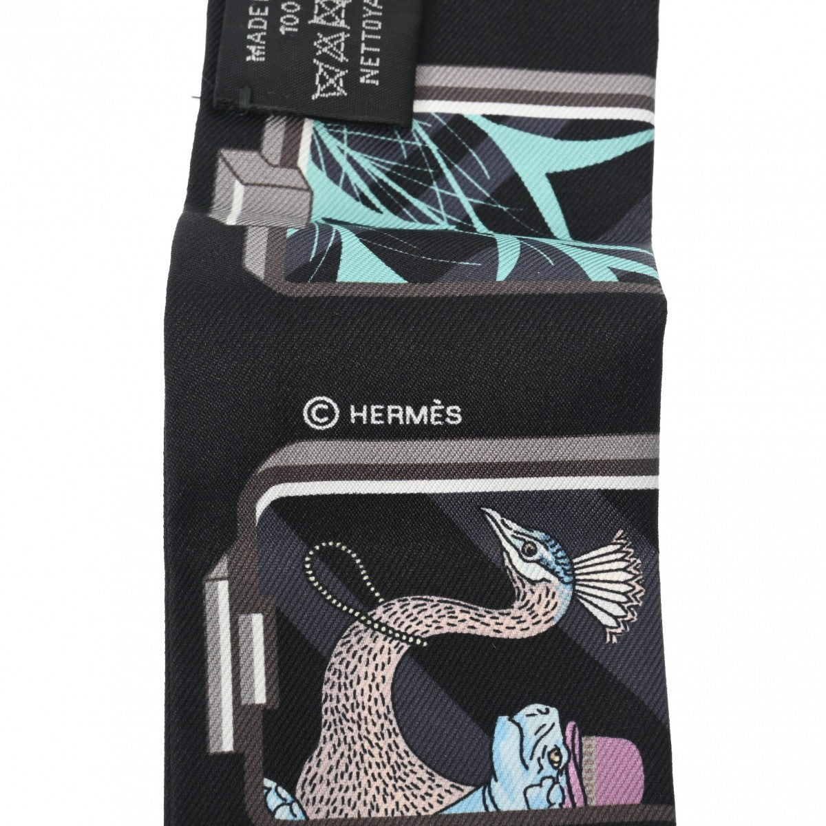 エルメス ツイリー HERMES STORY ブラック　ピンク　限定価格 エルメスツイリー HERMES STORY 黒/ピンク/グレー レディース シルク