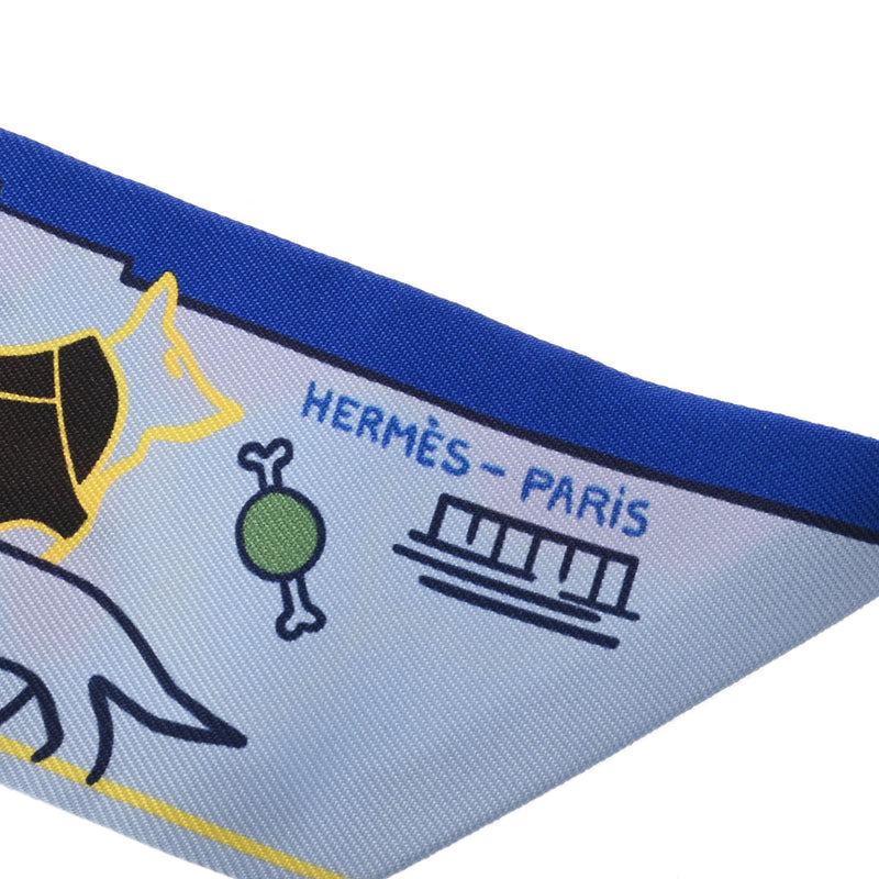 HERMES エルメス ツイリー PARISIAN DOG ブルーシエル/ジョーヌ/ローズ - レディース シルク100％ スカーフ 未使用 銀蔵