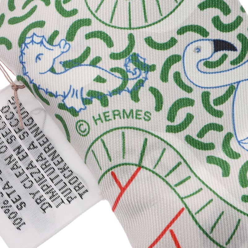 HERMES エルメス ツイリー SPLASH PARK グリペルル/グリーン/黒 - レディース シルク100％ スカーフ 未使用 銀蔵