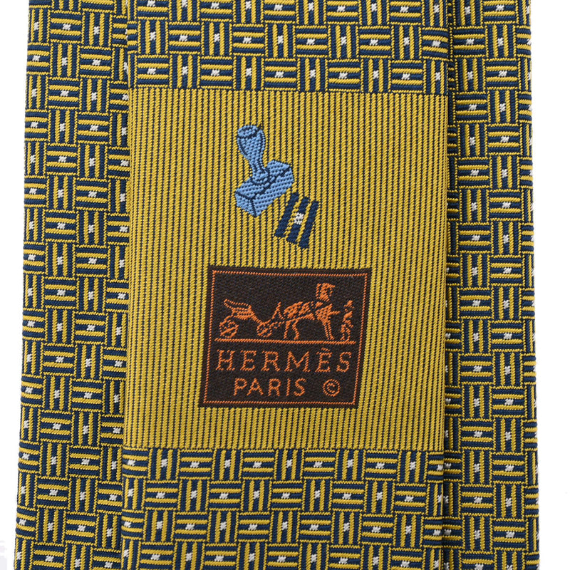 HERMES エルメス Hデコ マリン/ジョーヌ/白 メンズ シルク100％ ネクタイ 新品 銀蔵