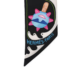 HERMES エルメス ツイリー FUNNY ICE CREAM 黒/白/マルチカラー 064109S レディース シルク100％ スカーフ 新品 銀蔵