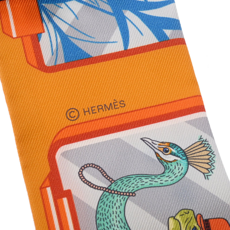 HERMES エルメス ツイリー HERMES STORY マンゴー/グレー/マルチカラー レディース シルク100％ スカーフ 未使用 銀蔵