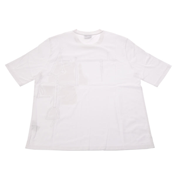 HERMES エルメス クールネック Tシャツ 柄入り サイズXL 白 メンズ コットン100％ 半袖シャツ 新品 銀蔵