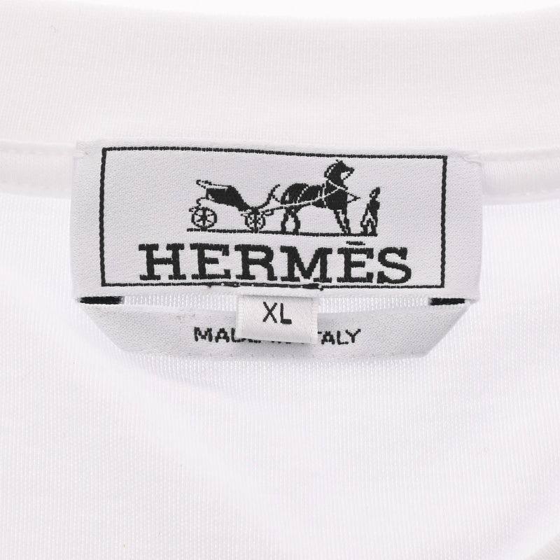 HERMES エルメス クールネック Tシャツ 柄入り サイズXL 白 メンズ コットン100％ 半袖シャツ 新品 銀蔵