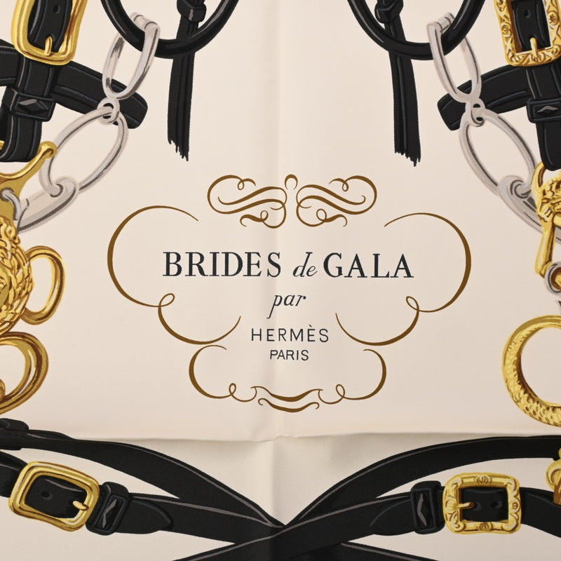 HERMES エルメス カレ90 BRIDES DE GALA ノワール/クレーム/ゴールド 001266S レディース シルク100％ スカーフ 新品 銀蔵