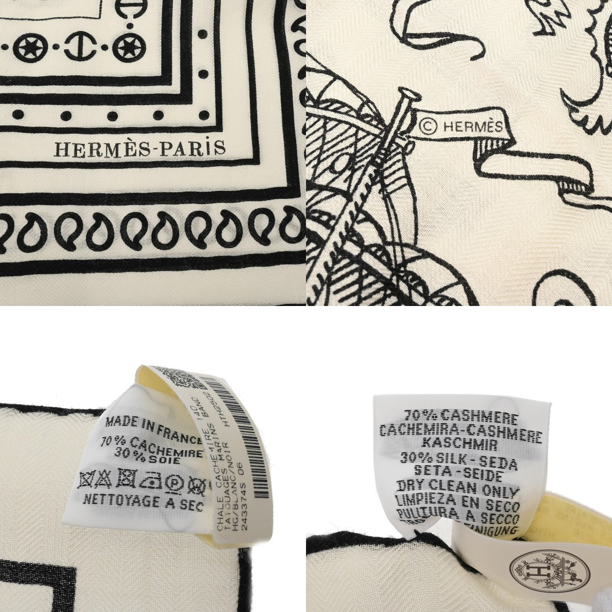 HERMES エルメス カレジェアン 船乗りのタトゥー バンダナ 白/黒 ユニ