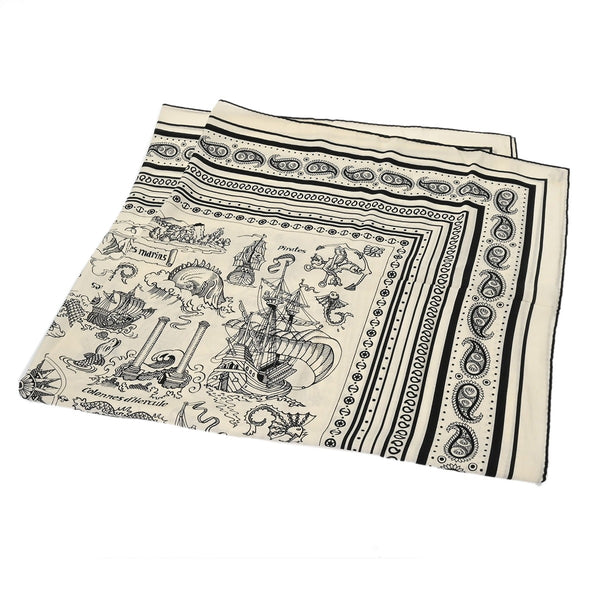 HERMES エルメス カレジェアン 船乗りのタトゥー バンダナ 白/黒 ユニセックス カシミア70％ シルク30％ ブランド小物 新品 銀蔵