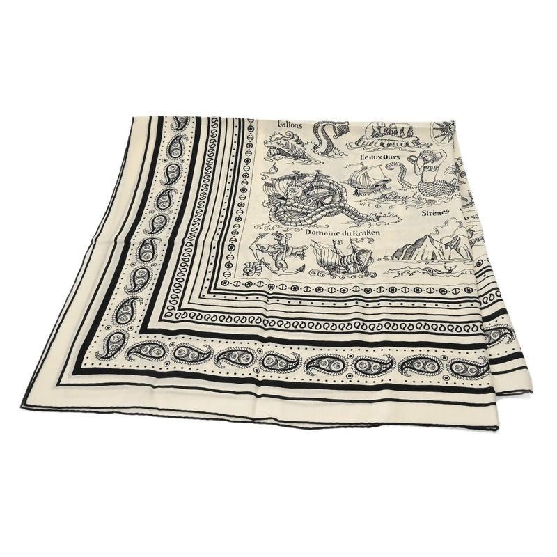 HERMES エルメス カレジェアン 船乗りのタトゥー バンダナ 白/黒 ユニセックス カシミア70％ シルク30％ ブランド小物 新品 銀蔵