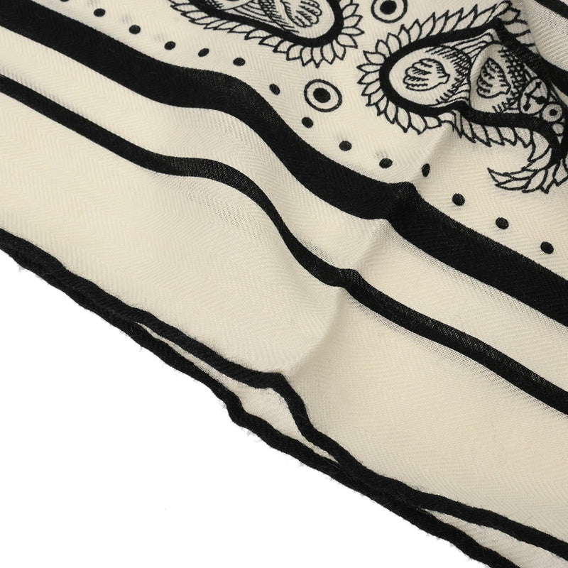 HERMES エルメス カレジェアン 船乗りのタトゥー バンダナ 白/黒 ユニセックス カシミア70％ シルク30％ ブランド小物 新品 銀蔵