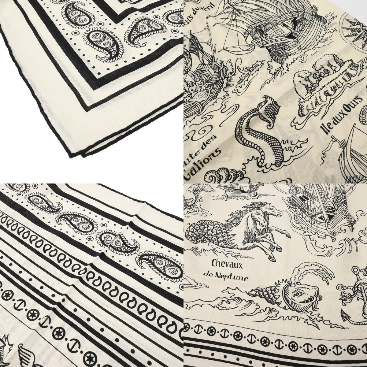 HERMES エルメス カレジェアン 船乗りのタトゥー バンダナ 白/黒