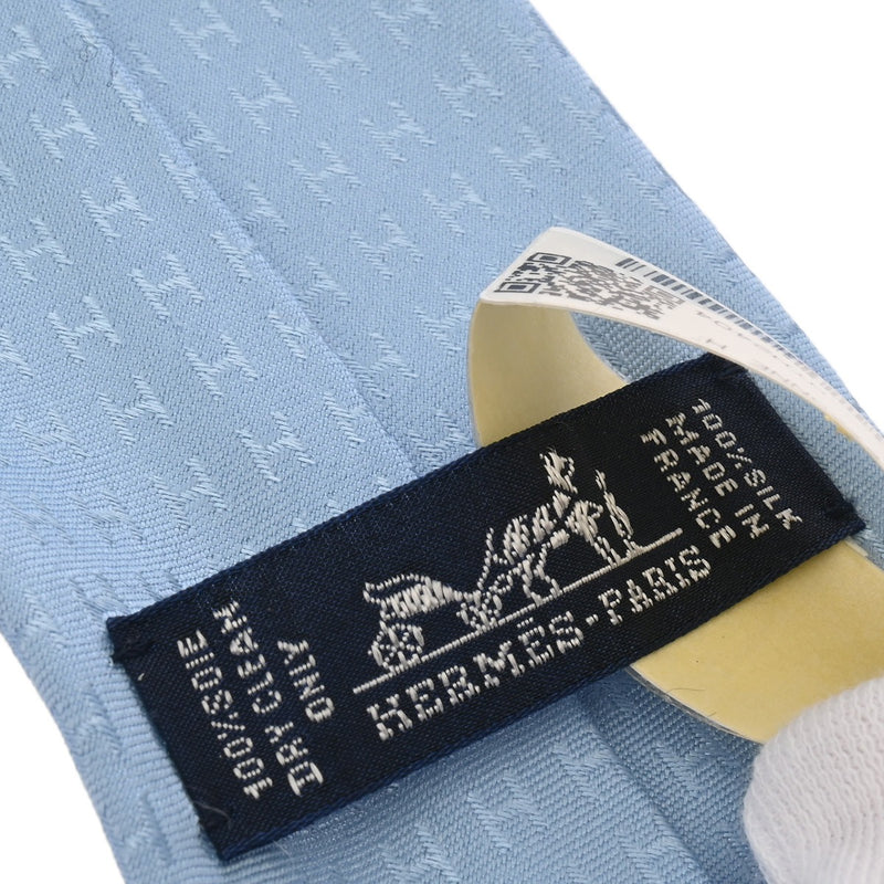 HERMES エルメス H織り ブルーシエル メンズ シルク100％ ネクタイ 新品 銀蔵