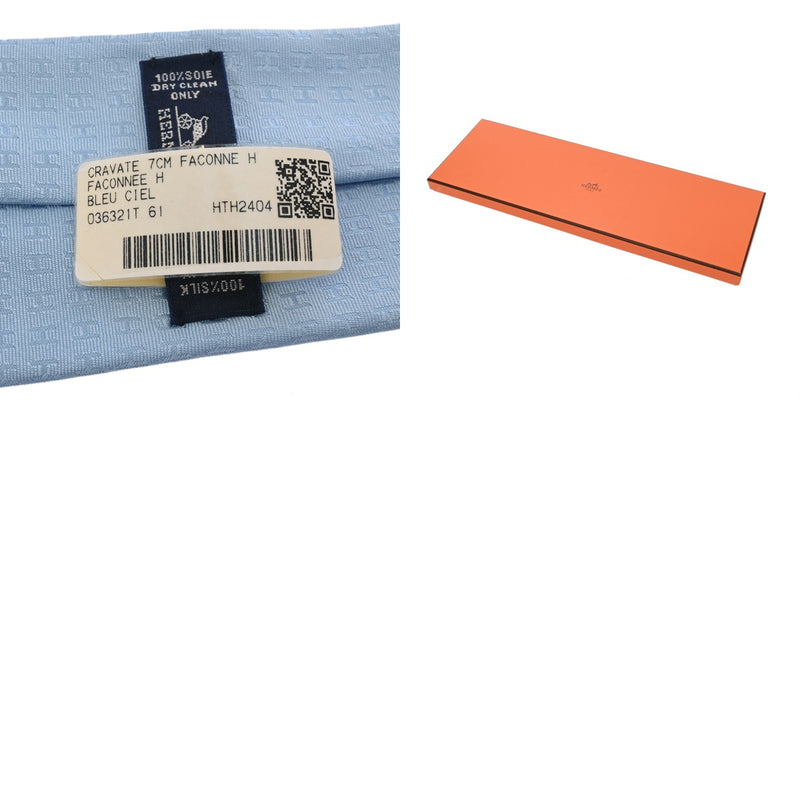 HERMES エルメス H織り ブルーシエル メンズ シルク100％ ネクタイ 新品 銀蔵