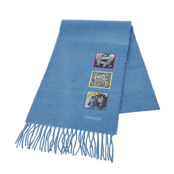 HERMES エルメス カシミヤマフラー バッジソワ ブルーホライゾン  