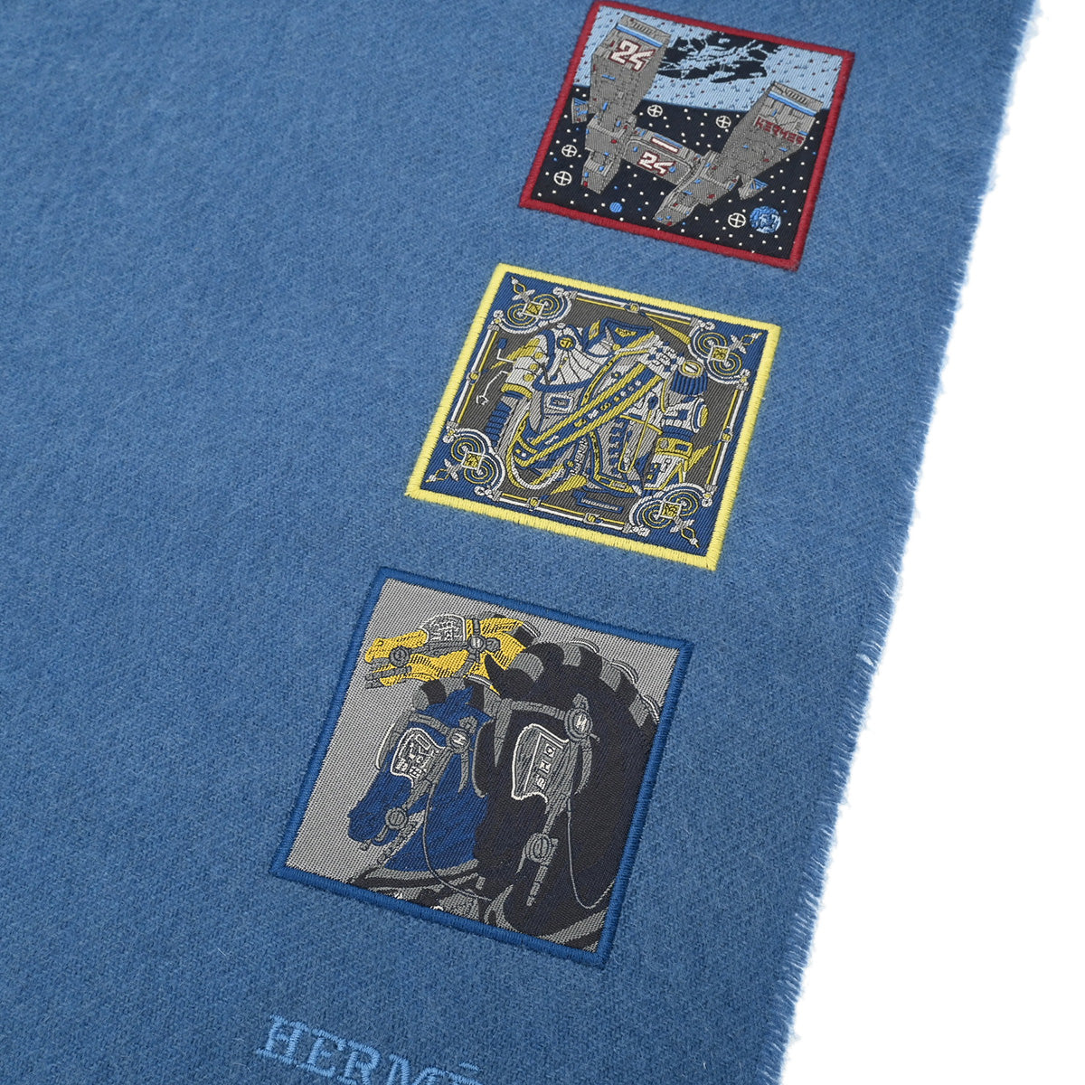 HERMES エルメス カシミヤマフラー バッジソワ ブルーホライゾン