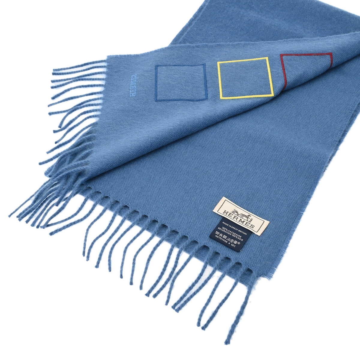 HERMES エルメス カシミヤマフラー バッジソワ ブルーホライゾン  