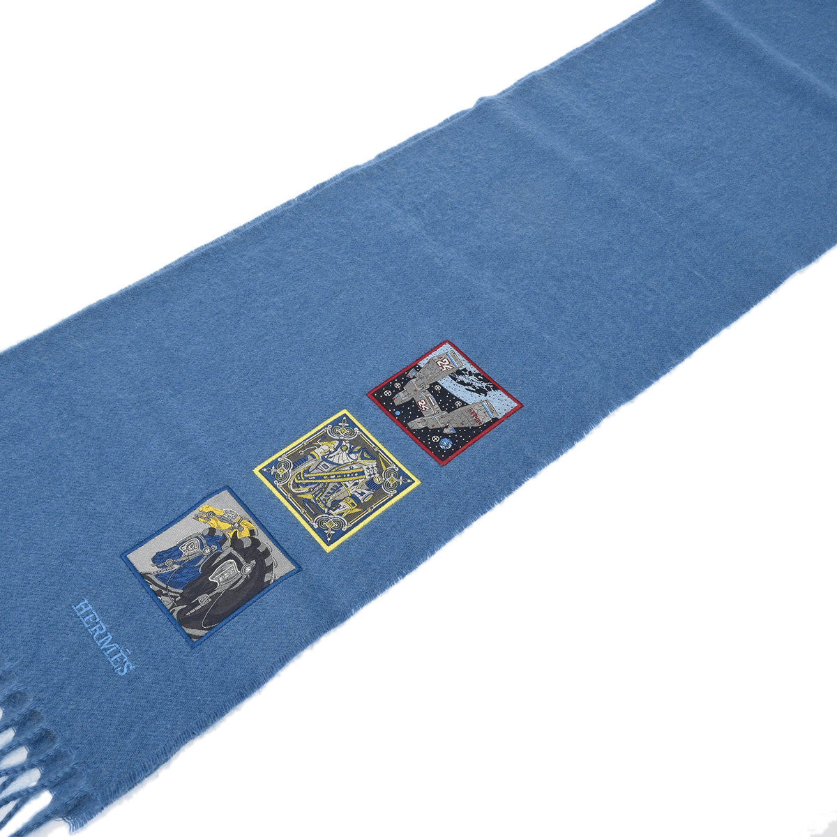 HERMES エルメス カシミヤマフラー バッジソワ ブルーホライゾン
