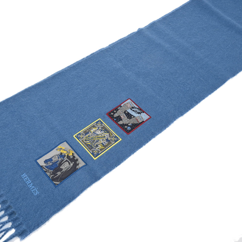 HERMES エルメス カシミヤマフラー バッジソワ ブルーホライゾン レディース カシミヤ100％ マフラー 未使用 銀蔵
