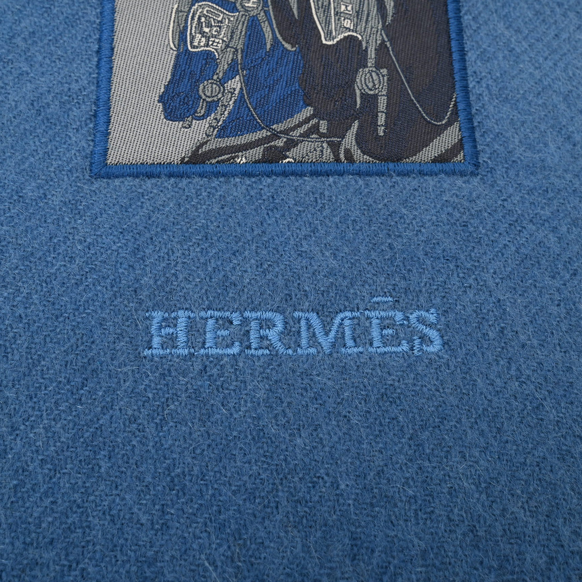 HERMES エルメス カシミヤマフラー バッジソワ ブルーホライゾン