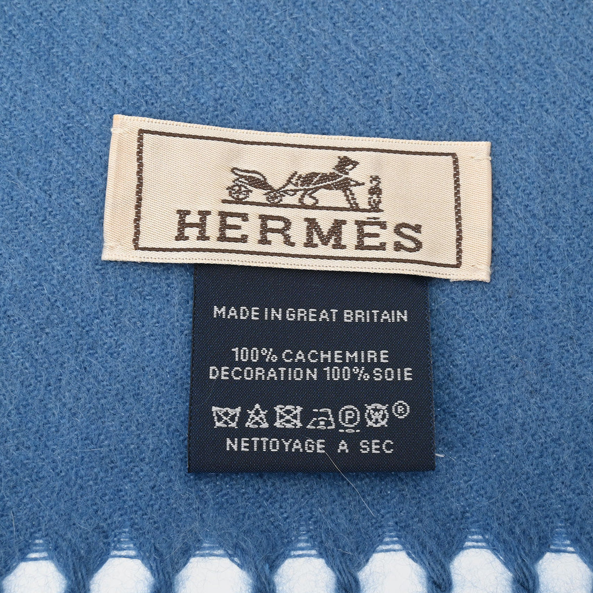 HERMES エルメス カシミヤマフラー バッジソワ ブルーホライゾン