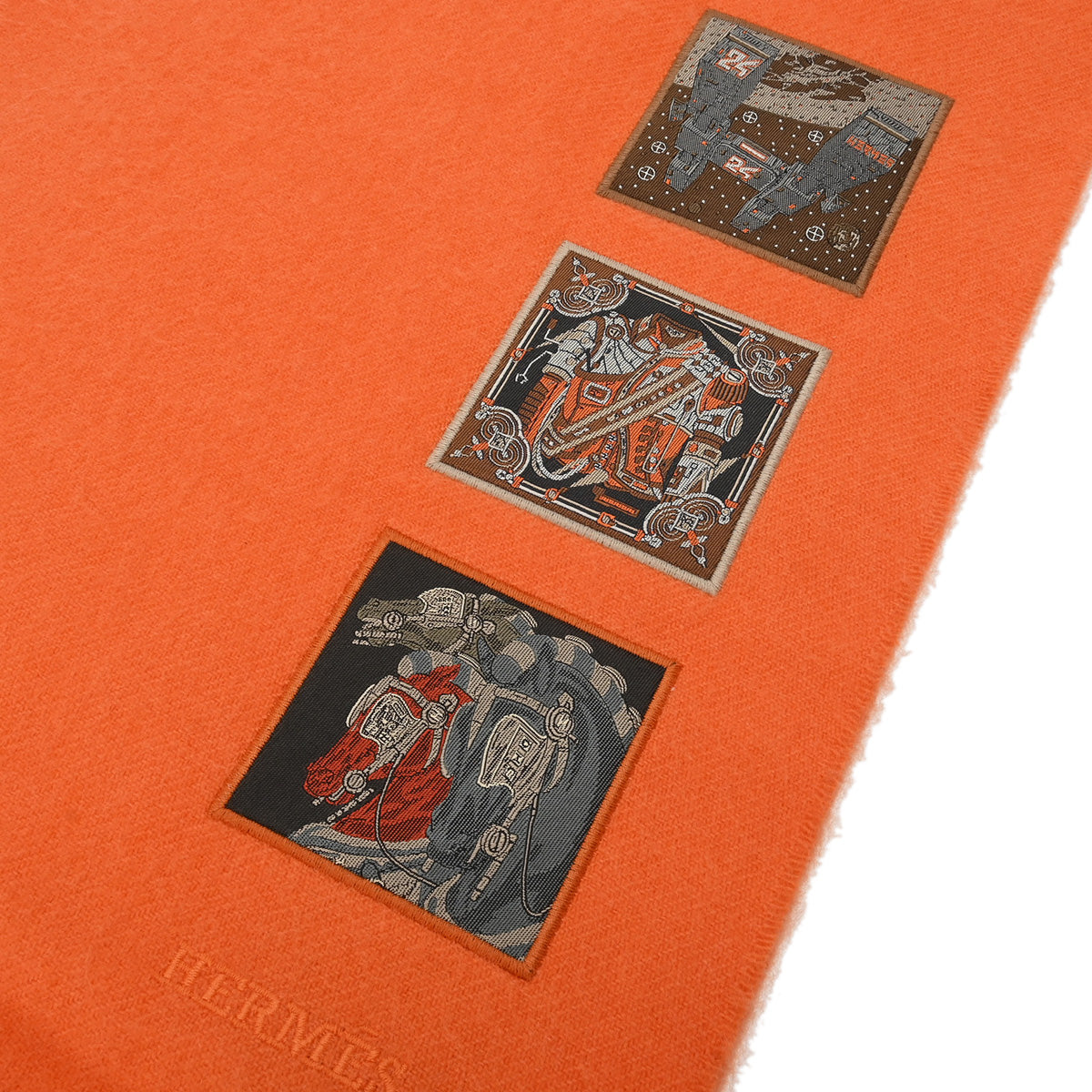 HERMES エルメス カシミヤマフラー バッジソワ オレンジ レディース