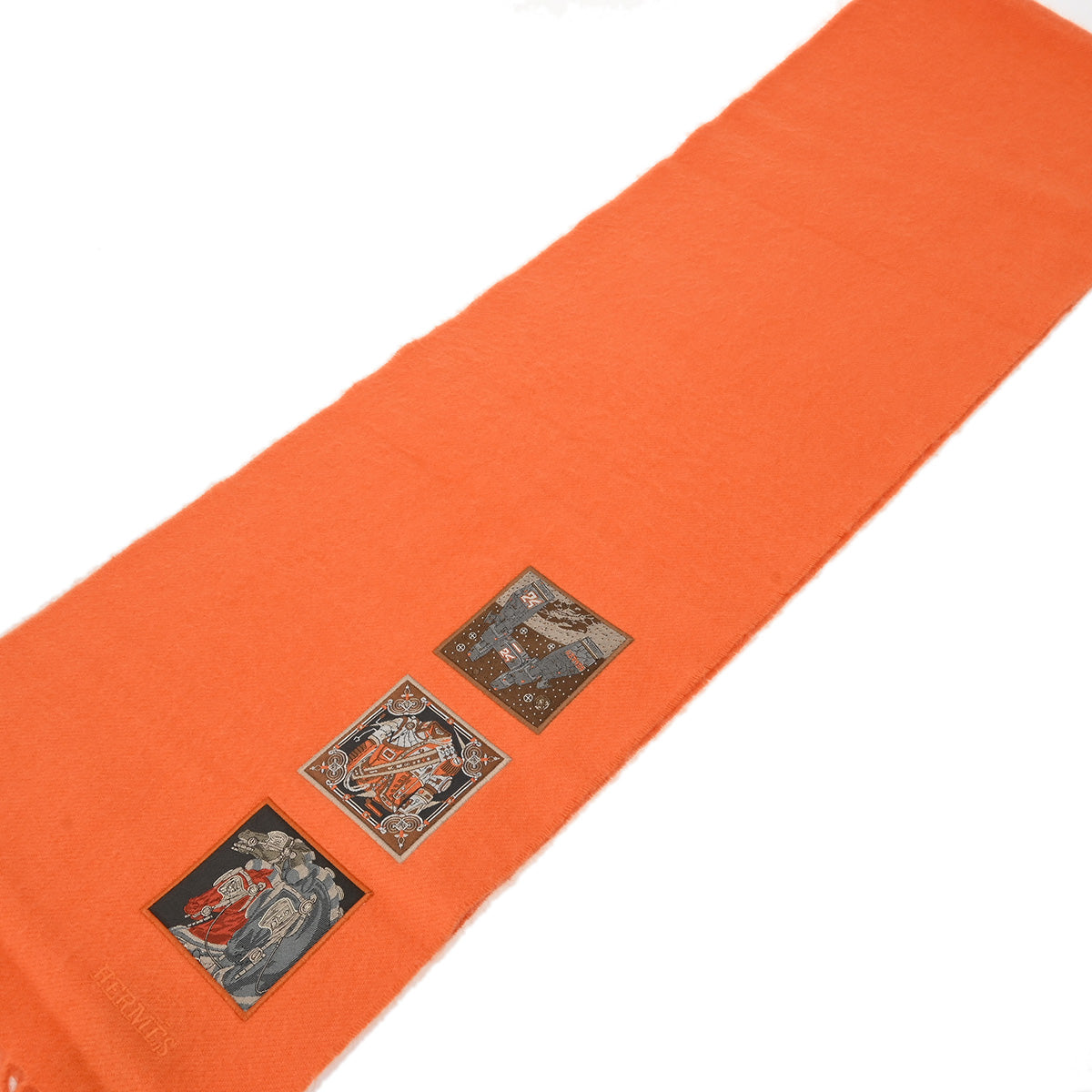 HERMES エルメス カシミヤマフラー バッジソワ オレンジ レディース