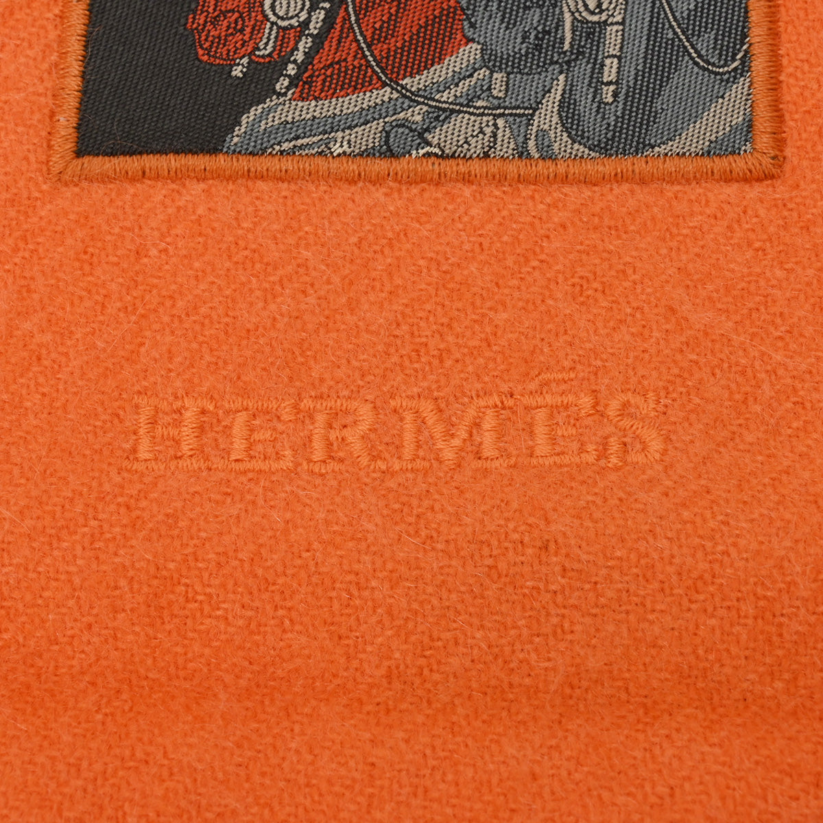 HERMES エルメス カシミヤマフラー バッジソワ オレンジ レディース
