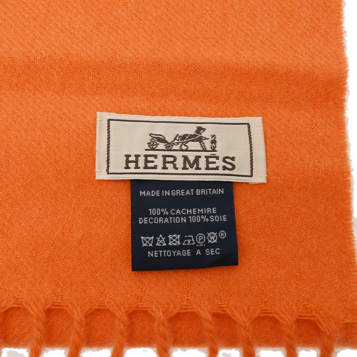 HERMES エルメス カシミヤマフラー バッジソワ オレンジ レディース