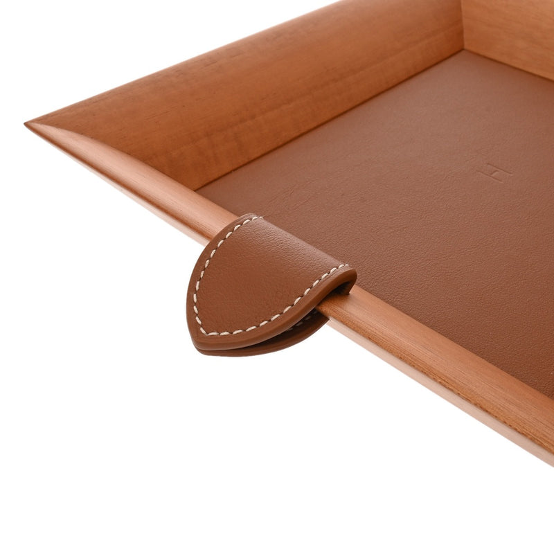 HERMES エルメス トレー アトリウム レクタンギュラー ゴールド ユニセックス マホガニー/トリヨンリス ブランド小物 新品 銀蔵