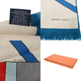HERMES エルメス レクタングル TOP DEPART ナチュラル/ルージュ/ブルー メンズ カシミヤ70％ シルク30％ マフラー 未使用 銀蔵