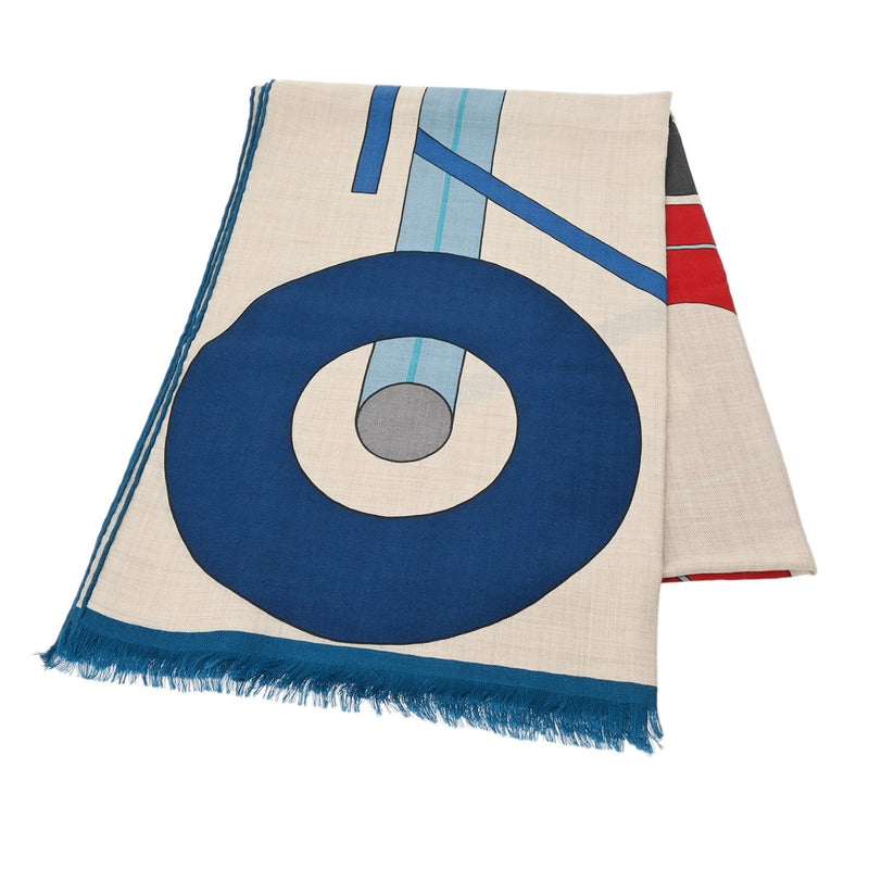 HERMES エルメス レクタングル TOP DEPART ナチュラル/ルージュ/ブルー メンズ カシミヤ70％ シルク30％ マフラー 未使用 銀蔵