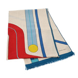 HERMES エルメス レクタングル TOP DEPART ナチュラル/ルージュ/ブルー メンズ カシミヤ70％ シルク30％ マフラー 未使用 銀蔵