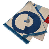 HERMES エルメス レクタングル TOP DEPART ナチュラル/ルージュ/ブルー メンズ カシミヤ70％ シルク30％ マフラー 未使用 銀蔵