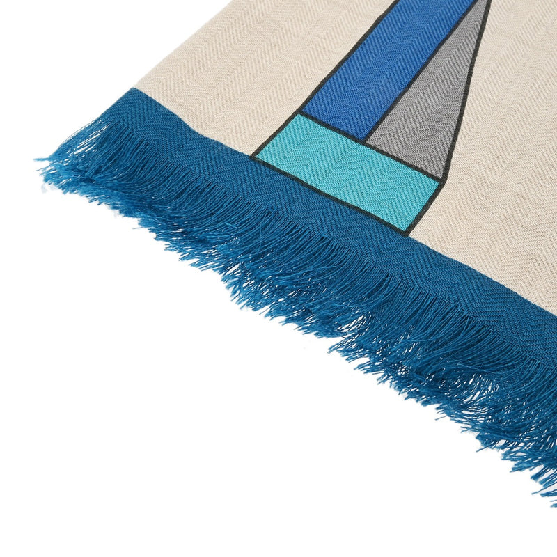 HERMES エルメス レクタングル TOP DEPART ナチュラル/ルージュ/ブルー メンズ カシミヤ70％ シルク30％ マフラー 未使用 銀蔵