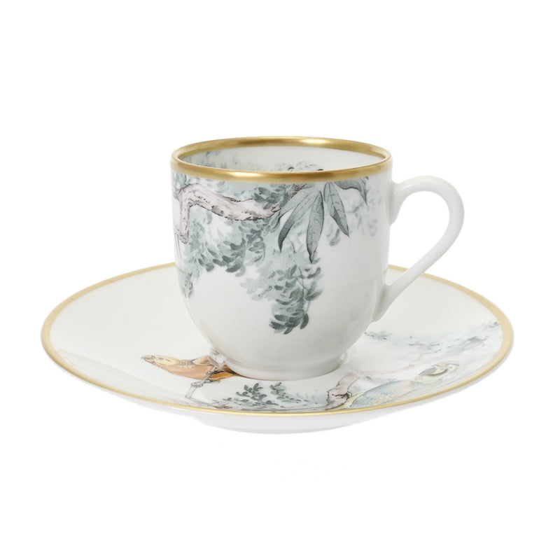 HERMES エルメス コーヒーカップ＆ソーサー 2セット 赤道下のスケッチ グリーン系 ユニセックス 磁器 ブランド小物 新品 銀蔵