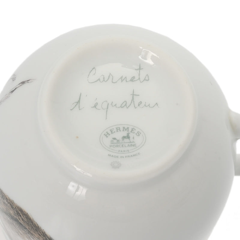 HERMES エルメス コーヒーカップ＆ソーサー 2セット 赤道下のスケッチ グリーン系 ユニセックス 磁器 ブランド小物 新品 銀蔵