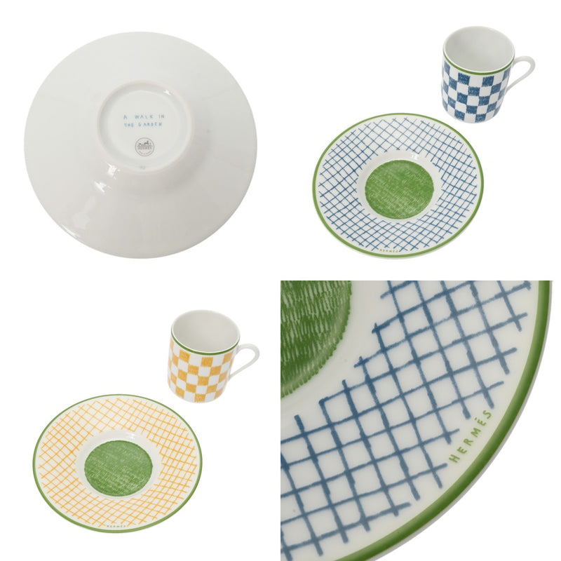 HERMES エルメス コーヒーカップ＆ソーサー 2セット WALKIN IN THE GARDEN マルチカラー ユニセックス 磁器 ブランド小物 新品 銀蔵