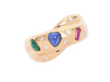 Ring #9.5 Women's K18YG Sapphire 0.54ct Diamond 0.11ct Ruby 0.18ct Emerald 6.5g Ring UGL Differential Book Used Ginzo