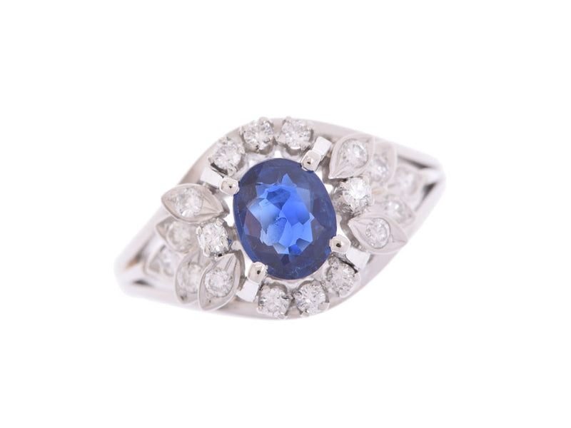 Ring #15.5 Ladies PT900 Sapphire 0.92ct Diamond 0.32ct 6.3g Ring A Rank UGL Identification Book Used Ginzo