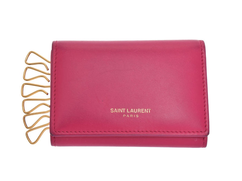 サンローラン 6連キーケース ピンク レディース カーフ Bランク SAINT LAURENT 中古 銀蔵