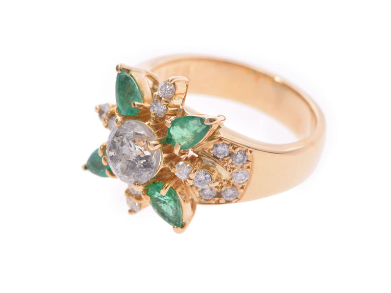 Ring #13 Ladies K18YG Emerald 0.80ct Diamond 1.28ct/0.40ct Ring 9.2g A rank Good Condition UGL Identification Book Used Ginzo
