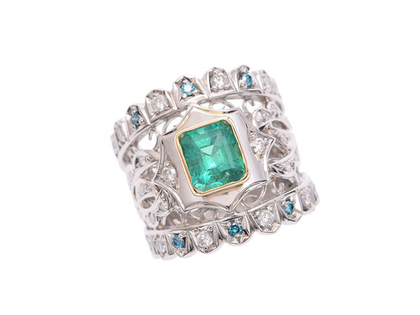 14.9 g of K18/PT900 ring emerald 1.00ct diamond 0.50ct 0.10ct #9 ring A rank beauty product used silver storehouse
