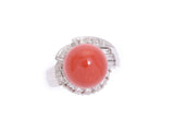 PT 900 Ring Red Coral diamond 0.50CT 11.6 G
