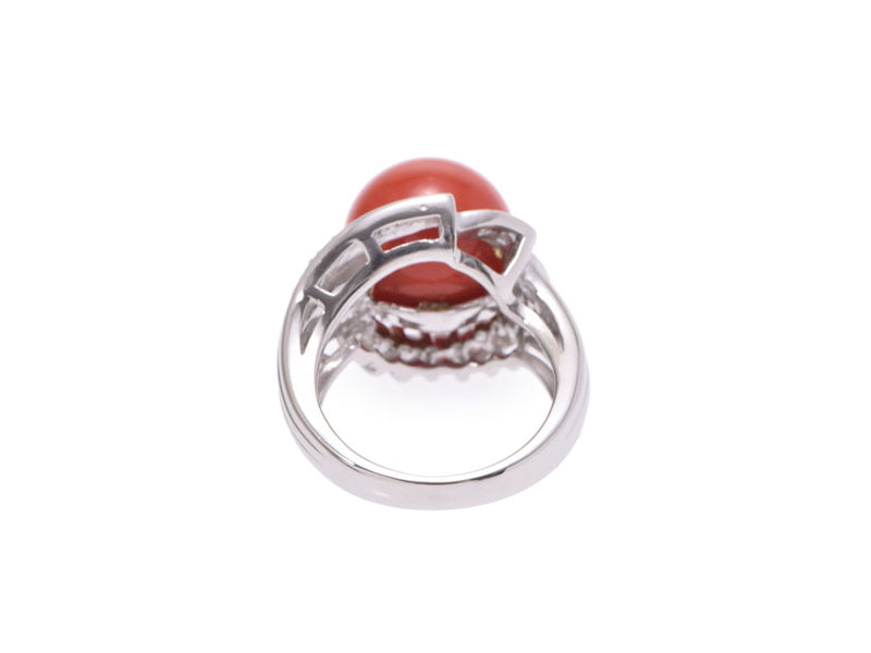 PT900リング 赤珊瑚 ダイヤ0.50ct 11.6g #7.5 指輪 Aランク 美品 中古 銀蔵