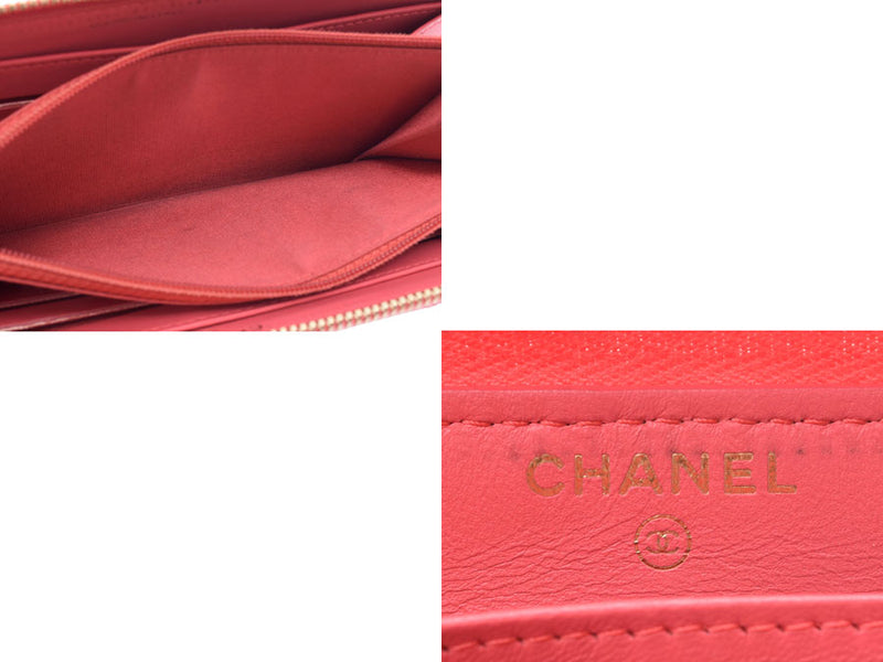 Pre-owned Chanel Round Zipper Wallet Lambskin Pink Fringe Box Gala CHANEL Ginzo