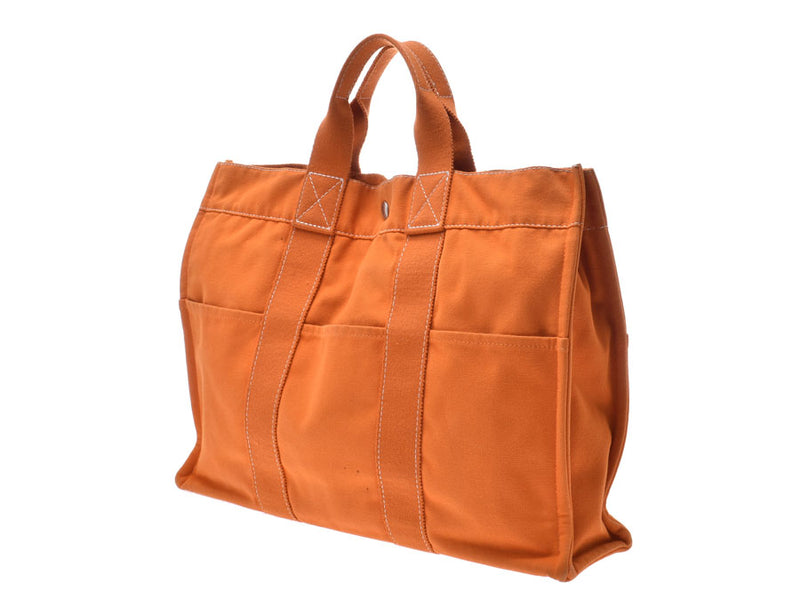 Hermes Deauville MM Orange French Festival Limited Men Women Ladies Canvas Tote Bag HERMES B Rank Used Ginzo