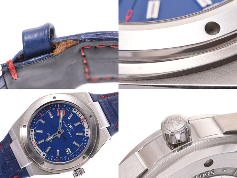 1,000 IWC インヂュニアジダン blue clockface IW323403 world attributive men's SS/ leather self-winding watch clock A rank beauty product used silver storehouse