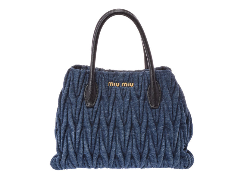 Miu Miu Materase 2WAY Handbag Blue 5BG069 Ladies Denim AB Rank MIUMIU with Strap Gala Used Ginzo